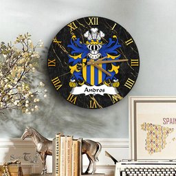 ScotsTee Shop Welsh Andros or Andrews Coat of Arms Family Crest Wales Wooden Wall Clock Black and Gold Marble Wall Clock