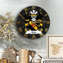 ScotsTee Shop Welsh Adda of Mochnant Coat of Arms Family Crest Wales Wooden Wall Clock Black and Gold Marble Wall Clock