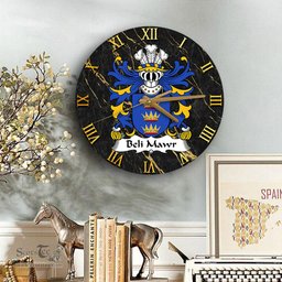 ScotsTee Shop Welsh Beli Mawr King of Britain Coat of Arms Family Crest Wales Wooden Wall Clock Black and Gold Marble Wall Clock