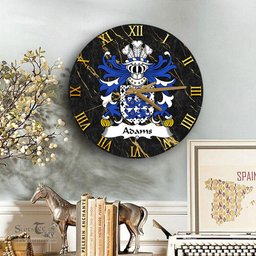 ScotsTee Shop Welsh Adams Coat of Arms Family Crest Wales Wooden Wall Clock Black and Gold Marble Wall Clock
