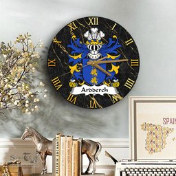 ScotsTee Shop Welsh Ardderch AP MOR AP TEGERIN Coat of Arms Family Crest Wales Wooden Wall Clock Black and Gold Marble Wall Clock