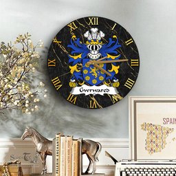 ScotsTee Shop Welsh Gwrwared AP GWILYM Coat of Arms Family Crest Wales Wooden Wall Clock Black and Gold Marble Wall Clock