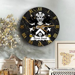 ScotsTee Shop Welsh Dewi Sant Saint David Coat of Arms Family Crest Wales Wooden Wall Clock Black and Gold Marble Wall Clock