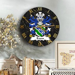 ScotsTee Shop Welsh Evans of Chester Coat of Arms Family Crest Wales Wooden Wall Clock Black and Gold Marble Wall Clock