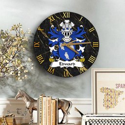 ScotsTee Shop Welsh Edward AP RHYS Coat of Arms Family Crest Wales Wooden Wall Clock Black and Gold Marble Wall Clock