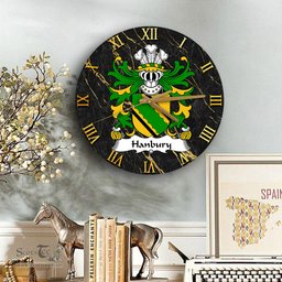 ScotsTee Shop Welsh Hanbury of Pontypool Monmouthshire Coat of Arms Family Crest Wales Wooden Wall Clock Black and Gold Marble Wall Clock
