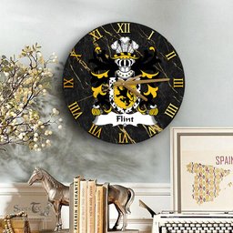 ScotsTee Shop Welsh Flint lord of Coat of Arms Family Crest Wales Wooden Wall Clock Black and Gold Marble Wall Clock