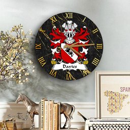 ScotsTee Shop Welsh Davies Robert of Gwysanau Flint Coat of Arms Family Crest Wales Wooden Wall Clock Black and Gold Marble Wall Clock