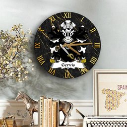 ScotsTee Shop Welsh Gervis of Ruthin Denbighshire Coat of Arms Family Crest Wales Wooden Wall Clock Black and Gold Marble Wall Clock