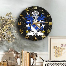ScotsTee Shop Welsh Coel or Coilus self declared King of Britain Coat of Arms Family Crest Wales Wooden Wall Clock Black and Gold Marble Wall Clock