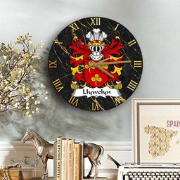 ScotsTee Shop Welsh Llywelyn DYFARCH Coat of Arms Family Crest Wales Wooden Wall Clock Black and Gold Marble Wall Clock