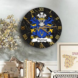 ScotsTee Shop Welsh Thomas AP DAFYDD AP GRUFFUDD Coat of Arms Family Crest Wales Wooden Wall Clock Black and Gold Marble Wall Clock