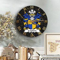 ScotsTee Shop Welsh Leighton of Leighton Shropshire Coat of Arms Family Crest Wales Wooden Wall Clock Black and Gold Marble Wall Clock