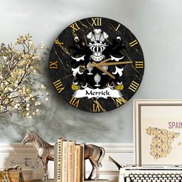 ScotsTee Shop Welsh Merrick Rhys ap Meurig of Glamorgan Coat of Arms Family Crest Wales Wooden Wall Clock Black and Gold Marble Wall Clock