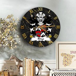 ScotsTee Shop Welsh Rhys AB EINION SAIS Coat of Arms Family Crest Wales Wooden Wall Clock Black and Gold Marble Wall Clock