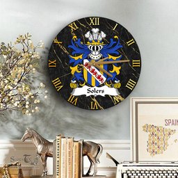 ScotsTee Shop Welsh Solers of Breconshire Coat of Arms Family Crest Wales Wooden Wall Clock Black and Gold Marble Wall Clock