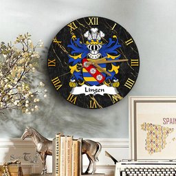 ScotsTee Shop Welsh Lingen of Lingen Herefordshire Coat of Arms Family Crest Wales Wooden Wall Clock Black and Gold Marble Wall Clock