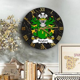 ScotsTee Shop Welsh Roydon of Is Coed Denbighshire Coat of Arms Family Crest Wales Wooden Wall Clock Black and Gold Marble Wall Clock