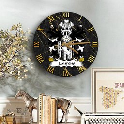ScotsTee Shop Welsh Laurens AP WILLIAM AP DAFYDD Coat of Arms Family Crest Wales Wooden Wall Clock Black and Gold Marble Wall Clock