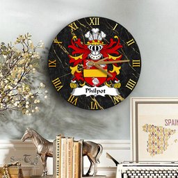 ScotsTee Shop Welsh Philpot AP RHYS Coat of Arms Family Crest Wales Wooden Wall Clock Black and Gold Marble Wall Clock