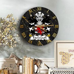 ScotsTee Shop Welsh Monmouth Lord Monmouth Coat of Arms Family Crest Wales Wooden Wall Clock Black and Gold Marble Wall Clock
