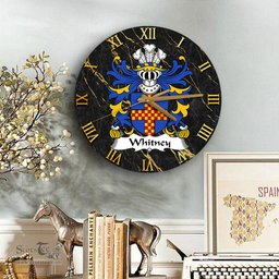 ScotsTee Shop Welsh Whitney of Herefordshire Coat of Arms Family Crest Wales Wooden Wall Clock Black and Gold Marble Wall Clock