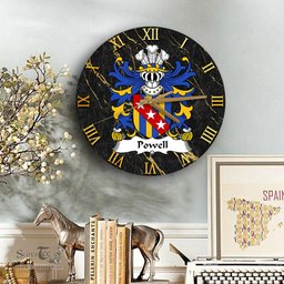 ScotsTee Shop Welsh Powell or POUUEL Sir Hywel ap Hywel Coat of Arms Family Crest Wales Wooden Wall Clock Black and Gold Marble Wall Clock
