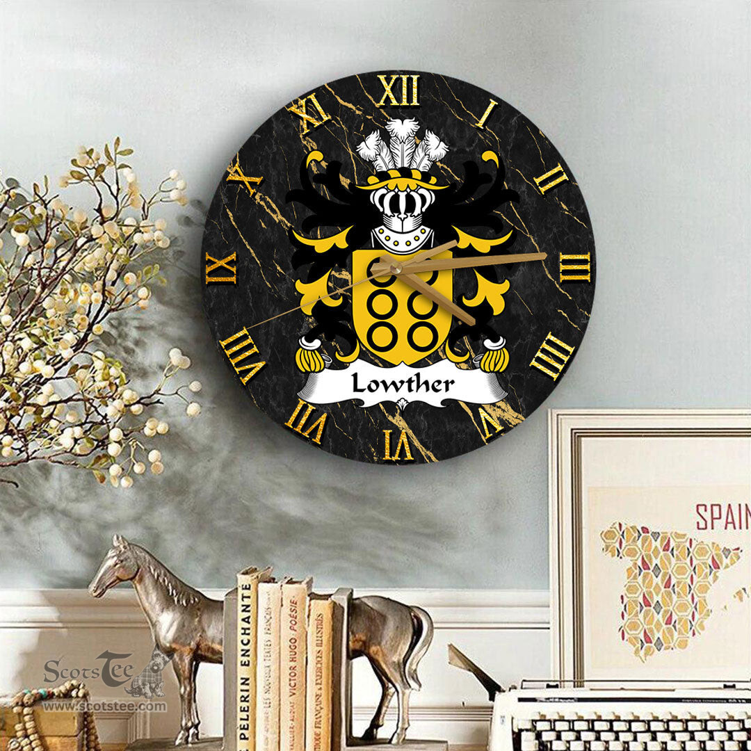 ScotsTee Shop Welsh Lowther Quartering of Powell of Hosely Coat of Arms Family Crest Wales Wooden Wall Clock Black and Gold Marble Wall Clock