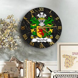 ScotsTee Shop Welsh Marshal Earls of Pembrokeshire Coat of Arms Family Crest Wales Wooden Wall Clock Black and Gold Marble Wall Clock