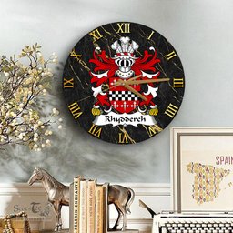 ScotsTee Shop Welsh Rhydderch LE GROS Coat of Arms Family Crest Wales Wooden Wall Clock Black and Gold Marble Wall Clock