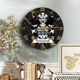 ScotsTee Shop Welsh Penmarch of Penmark Castle South Glamorgan Coat of Arms Family Crest Wales Wooden Wall Clock Black and Gold Marble Wall Clock