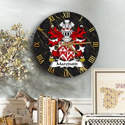 ScotsTee Shop Welsh Maredudd or Meredith AP MORGAN Coat of Arms Family Crest Wales Wooden Wall Clock Black and Gold Marble Wall Clock