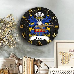 ScotsTee Shop Welsh Hoton or Houghton of Pembrokeshire Coat of Arms Family Crest Wales Wooden Wall Clock Black and Gold Marble Wall Clock