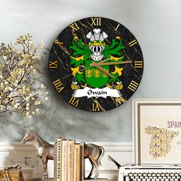 ScotsTee Shop Welsh Owain GWYNEDD Coat of Arms Family Crest Wales Wooden Wall Clock Black and Gold Marble Wall Clock