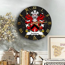 ScotsTee Shop Welsh Iarddur AP CYNDDELW Coat of Arms Family Crest Wales Wooden Wall Clock Black and Gold Marble Wall Clock