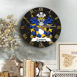 ScotsTee Shop Welsh Landon lords of Llanddewi Monmouthshire Coat of Arms Family Crest Wales Wooden Wall Clock Black and Gold Marble Wall Clock