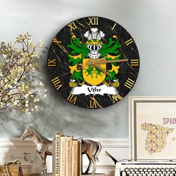 ScotsTee Shop Welsh Uthr PENDRAGON Father of King Arhtur Coat of Arms Family Crest Wales Wooden Wall Clock Black and Gold Marble Wall Clock