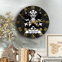 ScotsTee Shop Welsh Sergeaunt of Monmouthshire Coat of Arms Family Crest Wales Wooden Wall Clock Black and Gold Marble Wall Clock