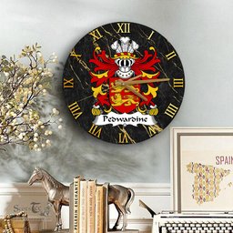 ScotsTee Shop Welsh Pedwardine of Herefordshire Coat of Arms Family Crest Wales Wooden Wall Clock Black and Gold Marble Wall Clock