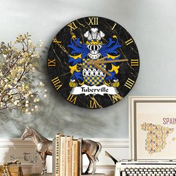 ScotsTee Shop Welsh Tuberville of Coetry Glamorgan Coat of Arms Family Crest Wales Wooden Wall Clock Black and Gold Marble Wall Clock