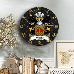 ScotsTee Shop Welsh Wallis of Llan arth Monmouthshire Coat of Arms Family Crest Wales Wooden Wall Clock Black and Gold Marble Wall Clock