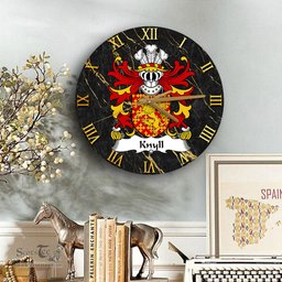 ScotsTee Shop Welsh Knyll of Knyll Herefordshire Coat of Arms Family Crest Wales Wooden Wall Clock Black and Gold Marble Wall Clock