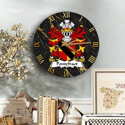 ScotsTee Shop Welsh Pontefract of Denbighshire Coat of Arms Family Crest Wales Wooden Wall Clock Black and Gold Marble Wall Clock