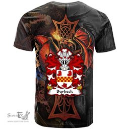 ScotsTee Shop Welsh Byrbeck Vicar of Lamphey Pembrokeshire Coat of Arms Family Crest Wales T Shirt Celtic Cross and Dragon With Sword T Shirt