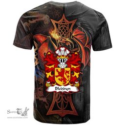 ScotsTee Shop Welsh Bleddyn AP CYNFYN Prince of Powys Coat of Arms Family Crest Wales T Shirt Celtic Cross and Dragon With Sword T Shirt
