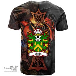 ScotsTee Shop Welsh Blaidd AB ELFARCH Coat of Arms Family Crest Wales T Shirt Celtic Cross and Dragon With Sword T Shirt
