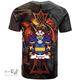 ScotsTee Shop Welsh Barton Coat of Arms Family Crest Wales T Shirt Celtic Cross and Dragon With Sword T Shirt