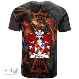 ScotsTee Shop Welsh Boulton of Pembrokeshire Coat of Arms Family Crest Wales T Shirt Celtic Cross and Dragon With Sword T Shirt