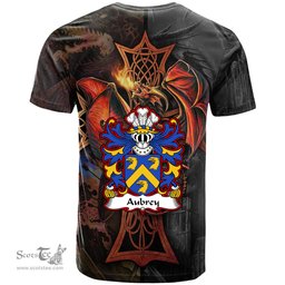 ScotsTee Shop Welsh Aubrey of Breconshire Coat of Arms Family Crest Wales T Shirt Celtic Cross and Dragon With Sword T Shirt