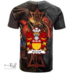 ScotsTee Shop Welsh Bamvill or Bambil Coat of Arms Family Crest Wales T Shirt Celtic Cross and Dragon With Sword T Shirt